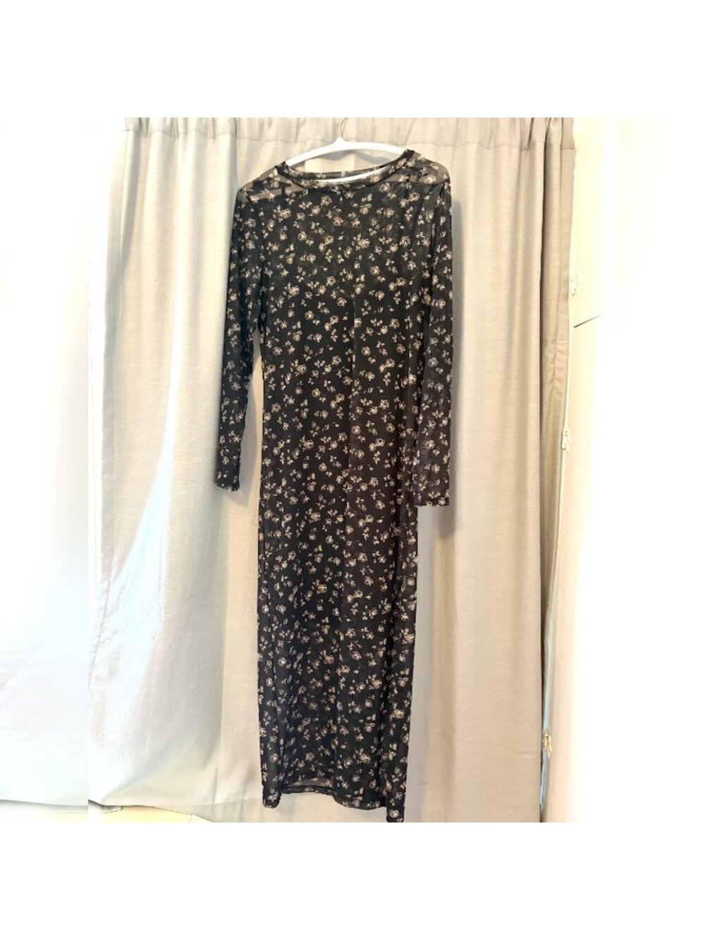 Gap Mesh Midi Dress Black Floral Print Long Sleeve Size L - Picture 4 of 12